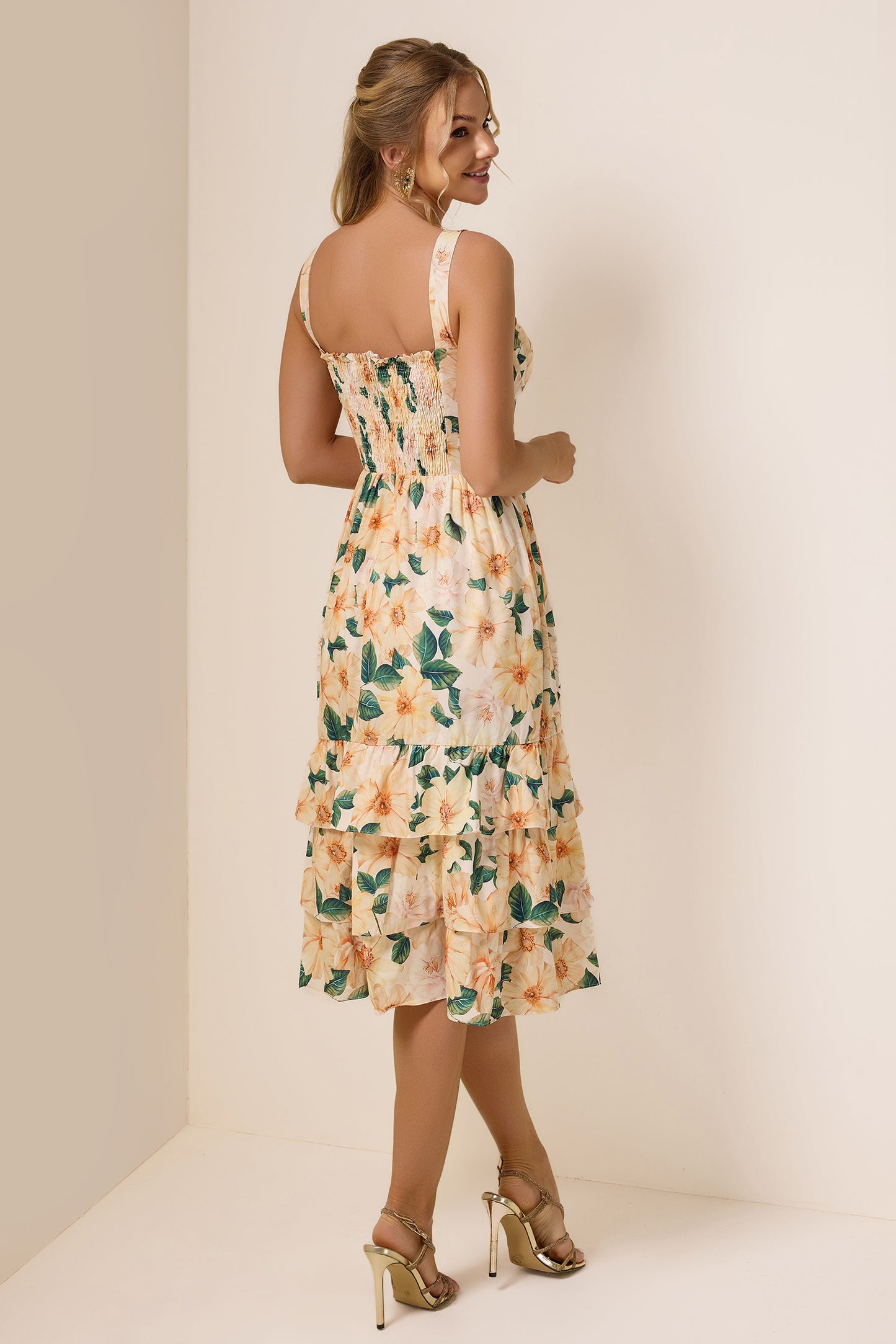 Floral Sleeveless Sweetheart Neck Midi Dress