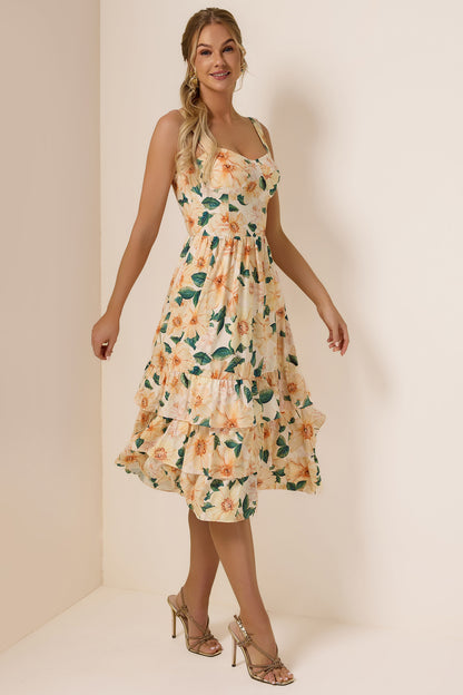 Floral Sleeveless Sweetheart Neck Midi Dress