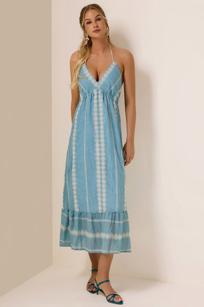 Paisley Print Halter Neck Lace-Up Midi Dress