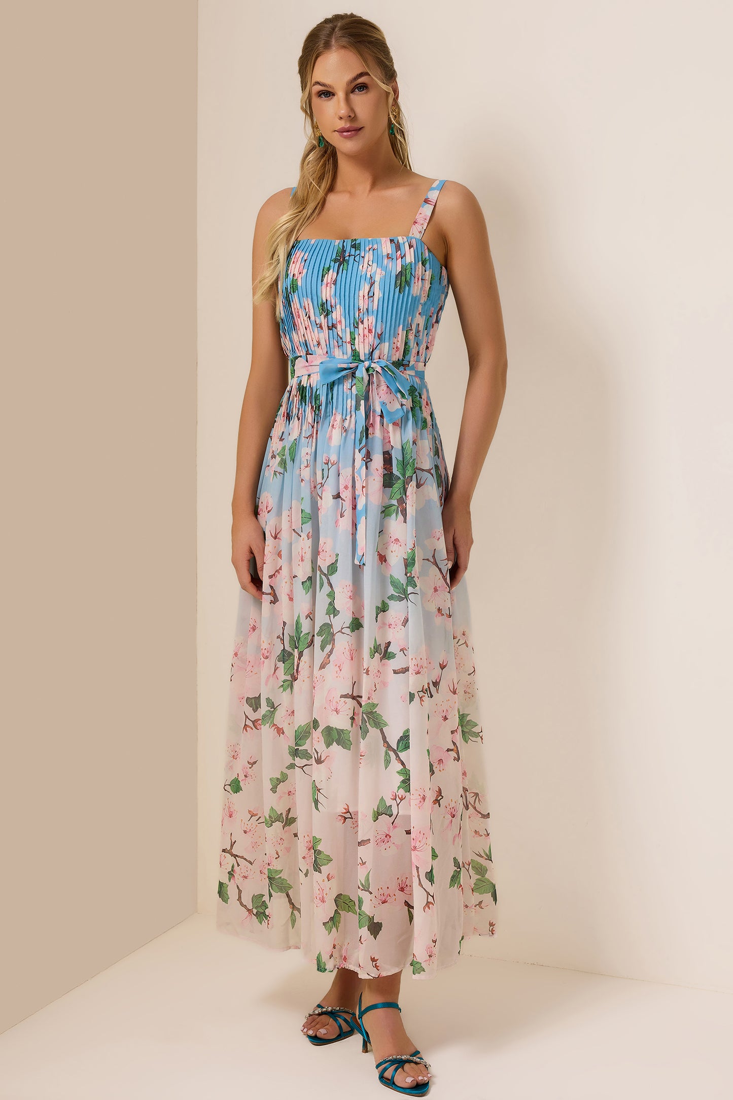 Floral Gradient Color Sleeveless Maxi Dress