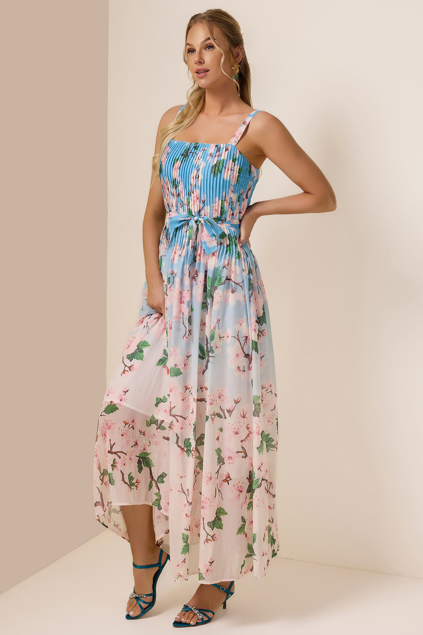 Floral Gradient Color Sleeveless Maxi Dress