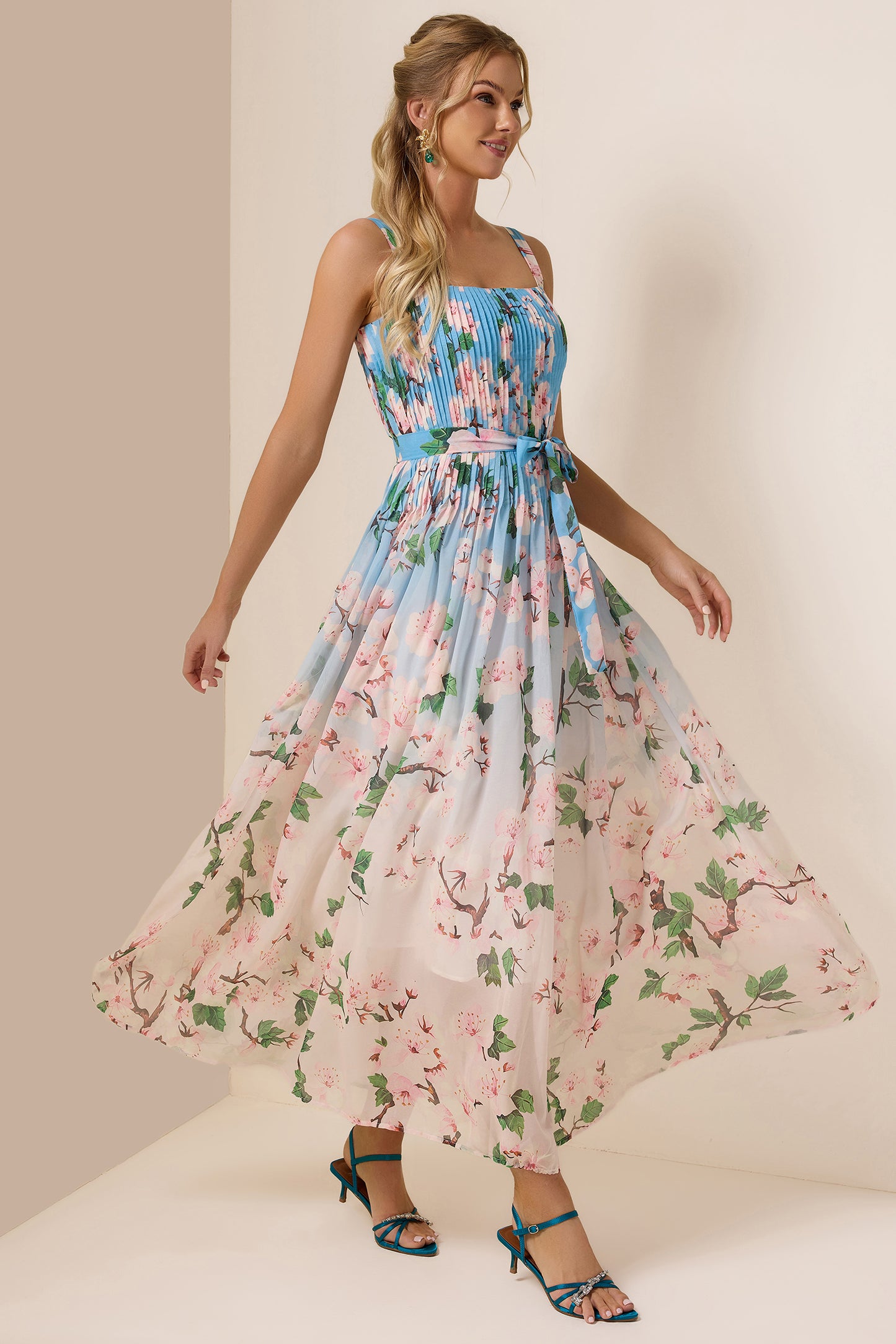 Floral Gradient Color Sleeveless Maxi Dress