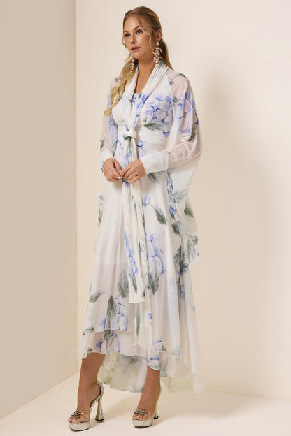 Chiffon Floral Lace Up Maxi Dress