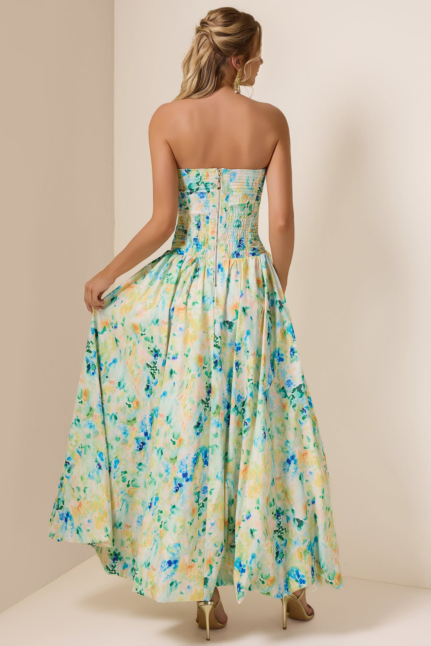 Tie Dye Pleat Split Midi Dress