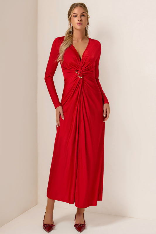 Solid Knotted Jersey Midi Dress