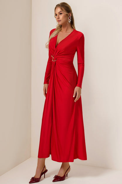 Solid Knotted Jersey Midi Dress
