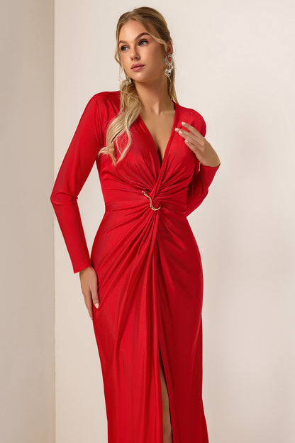 Solid Knotted Jersey Midi Dress