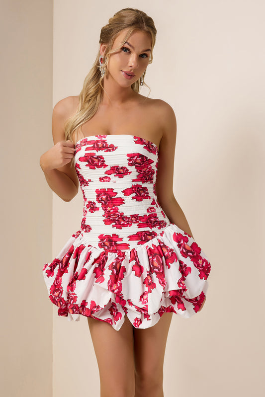 Floral Off-Shoulder Pleat Mini Dress