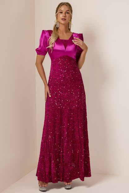 Satin Sequin Solid Maxi Dress