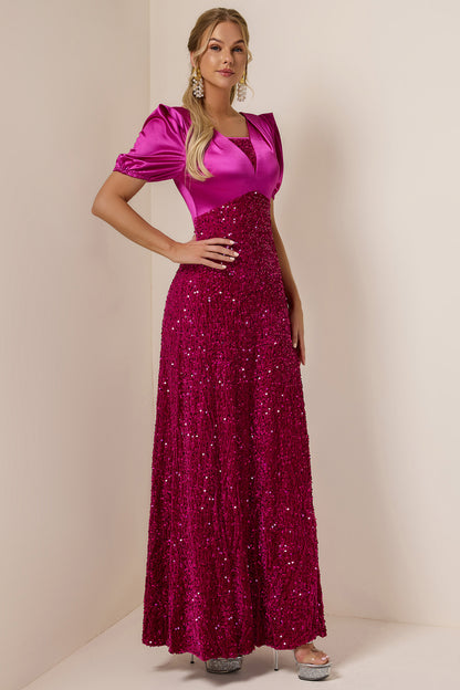 Satin Sequin Solid Maxi Dress