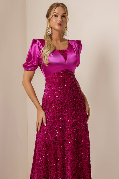 Satin Sequin Solid Maxi Dress