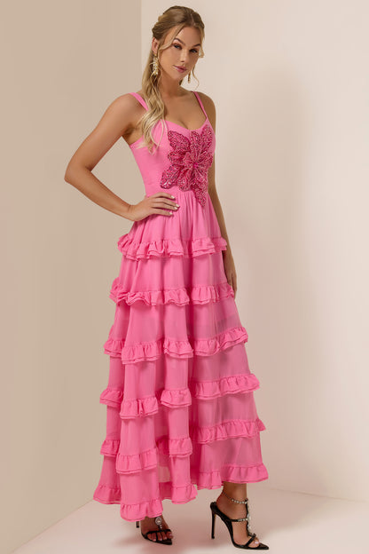 Sequin Embroidered Ruffle Maxi Dress