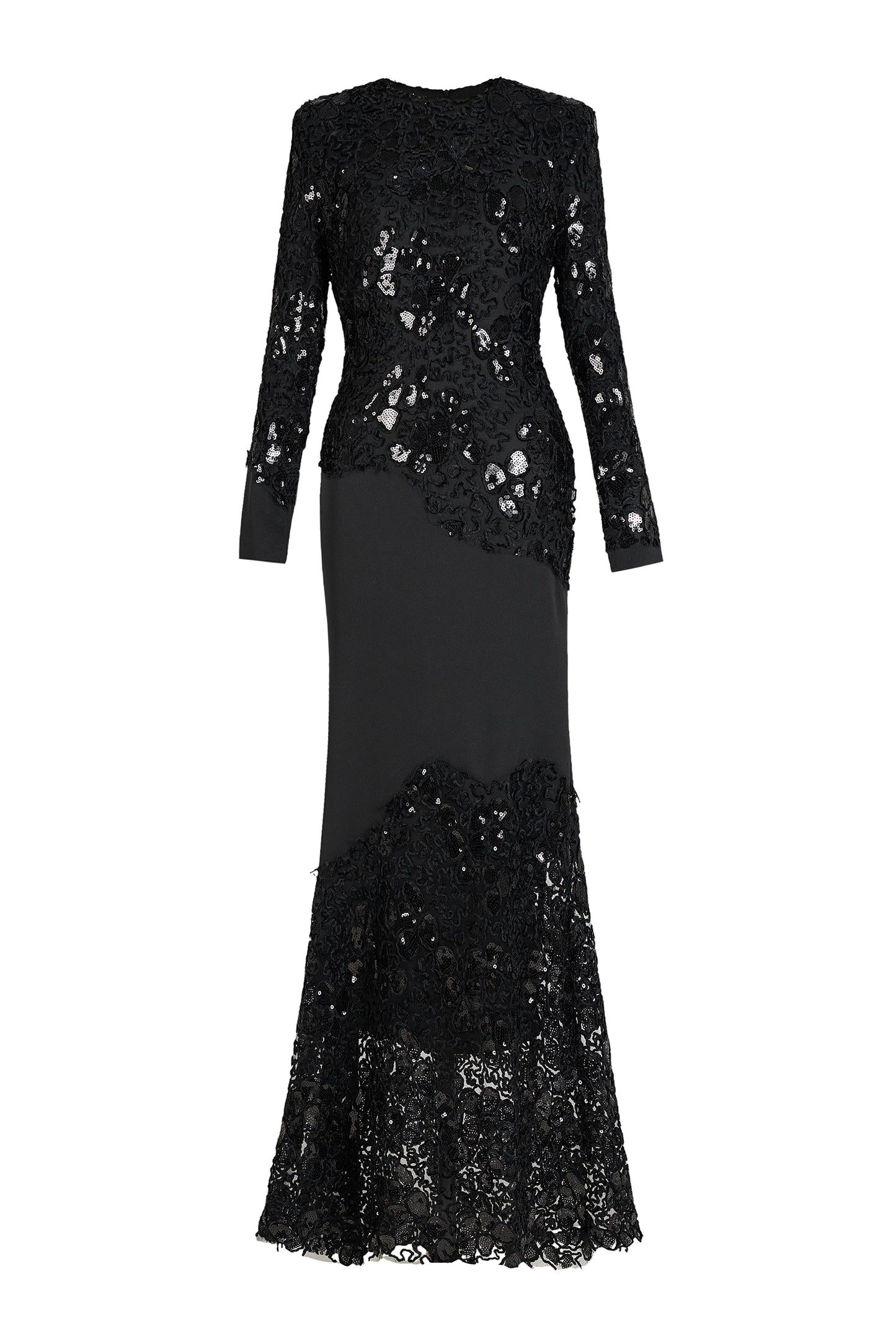 Sequin Splicing Embroidery Long Sleeve Maxi Dress