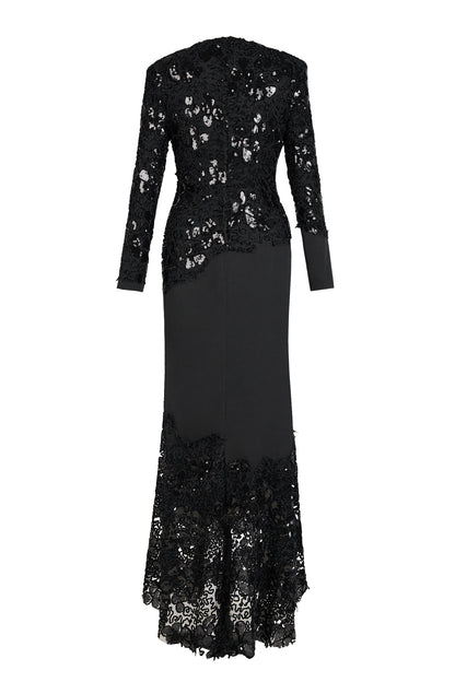 Sequin Splicing Embroidery Long Sleeve Maxi Dress