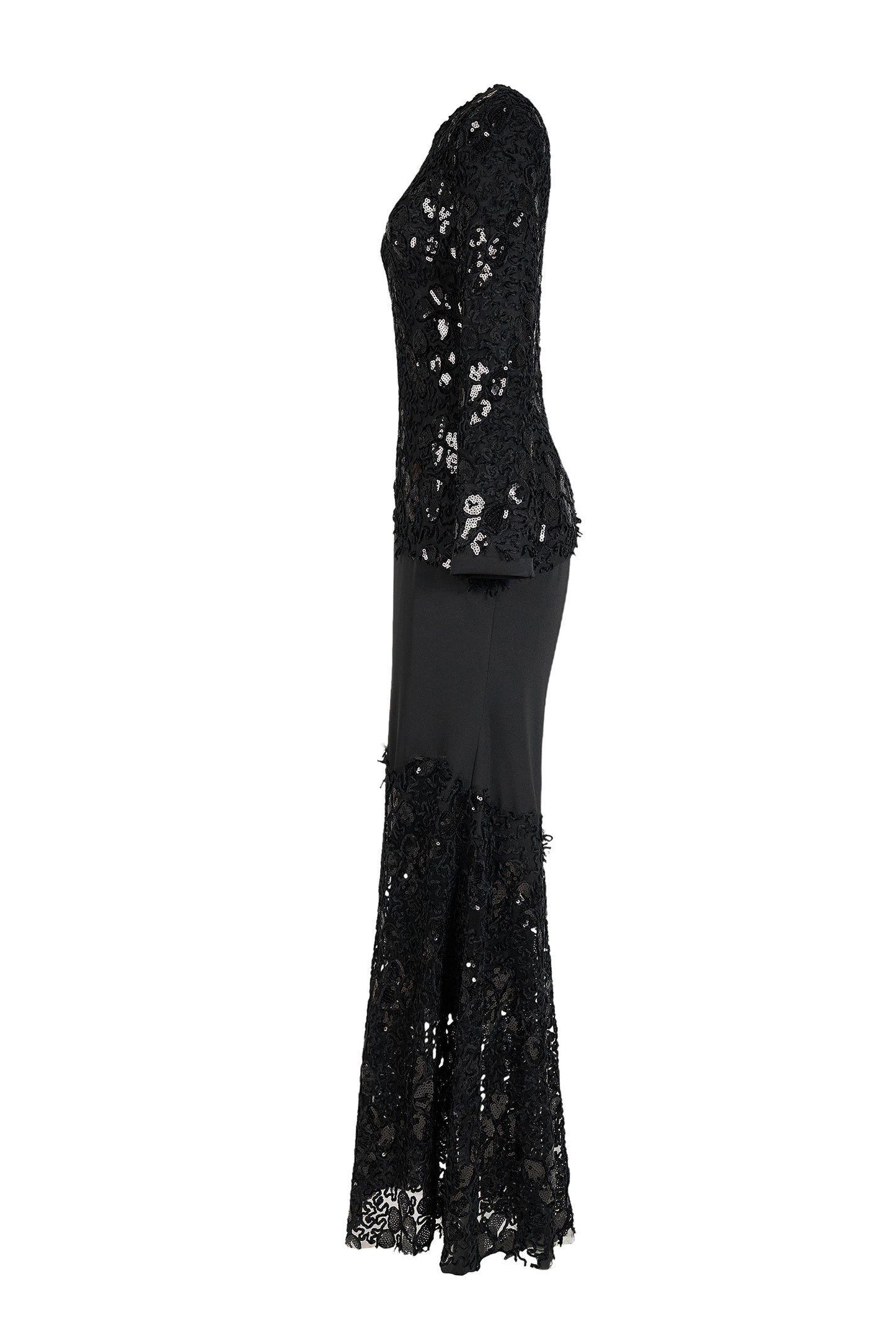 Sequin Splicing Embroidery Long Sleeve Maxi Dress