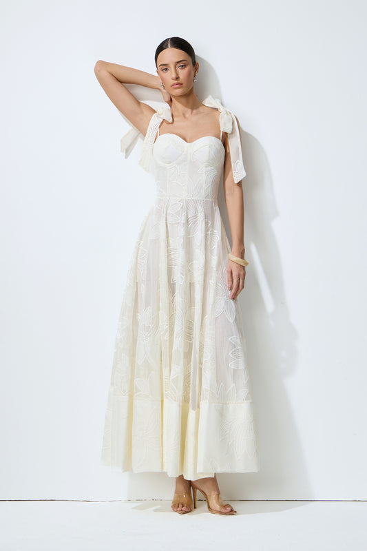 Feeling Of Forever White Floral Lace Tie-Strap Maxi Dress