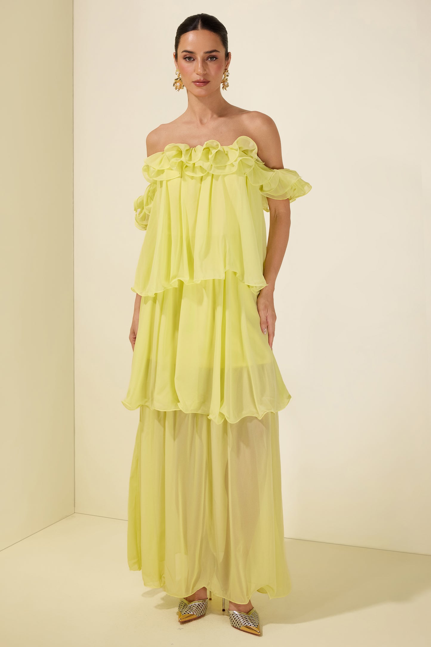 Off Shoulder Ruffle Maxi Dress