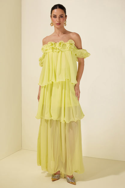 Off Shoulder Ruffle Maxi Dress