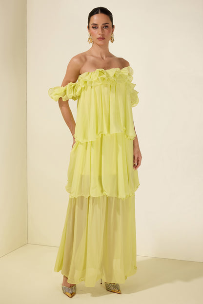 Off Shoulder Ruffle Maxi Dress
