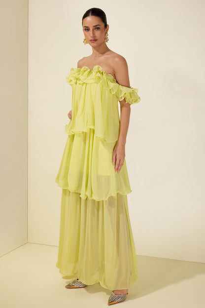 Off Shoulder Ruffle Maxi Dress