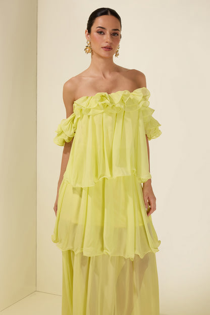 Off Shoulder Ruffle Maxi Dress