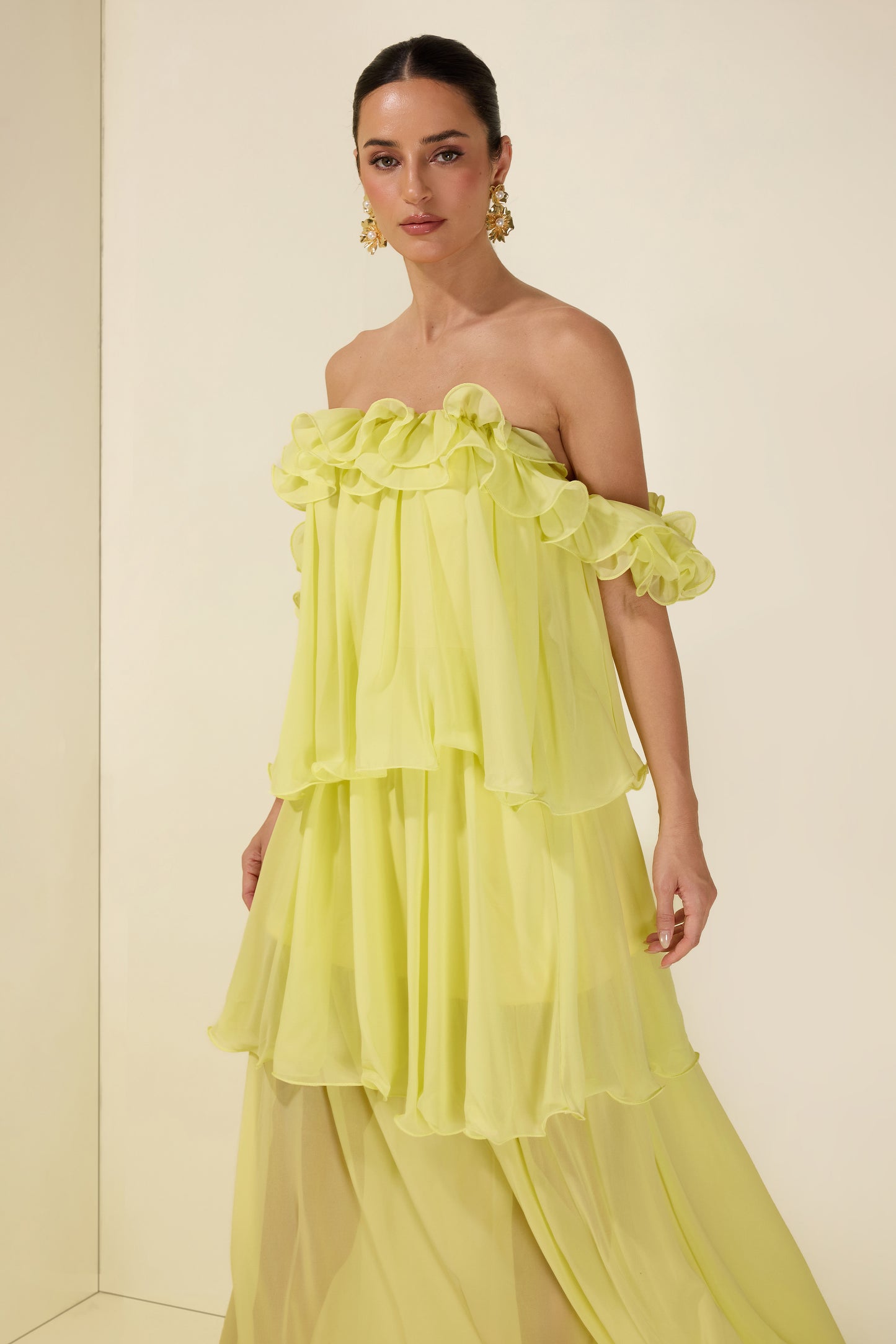 Off Shoulder Ruffle Maxi Dress