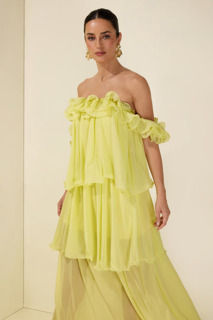 Off Shoulder Ruffle Maxi Dress