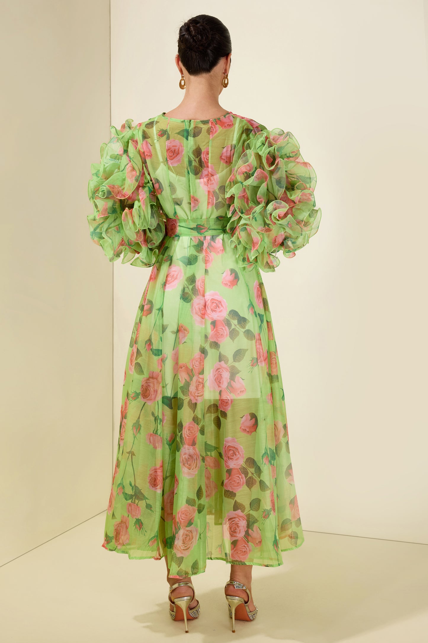 Floral Print Multi Ruffle Midi Dress