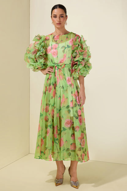 Floral Print Multi Ruffle Midi Dress
