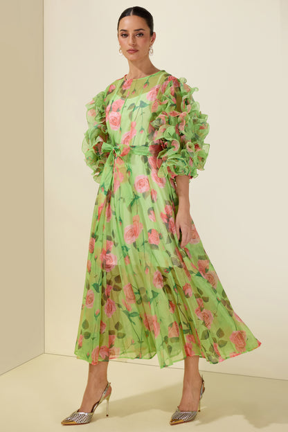Floral Print Multi Ruffle Midi Dress