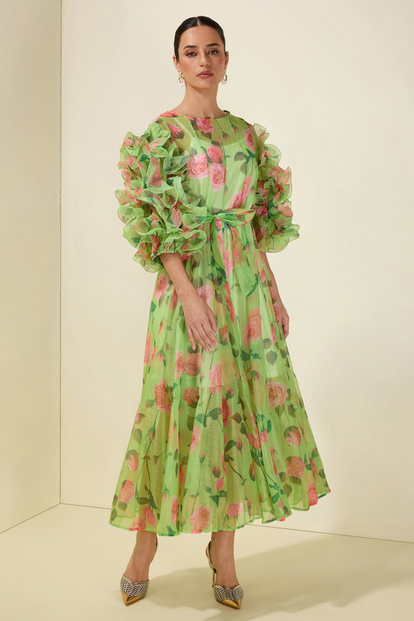 Floral Print Multi Ruffle Midi Dress