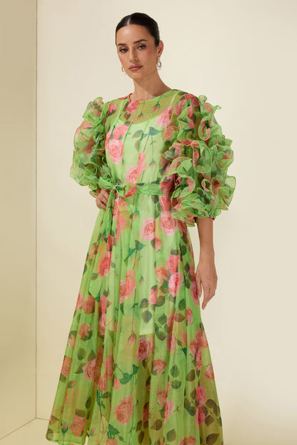 Floral Print Multi Ruffle Midi Dress
