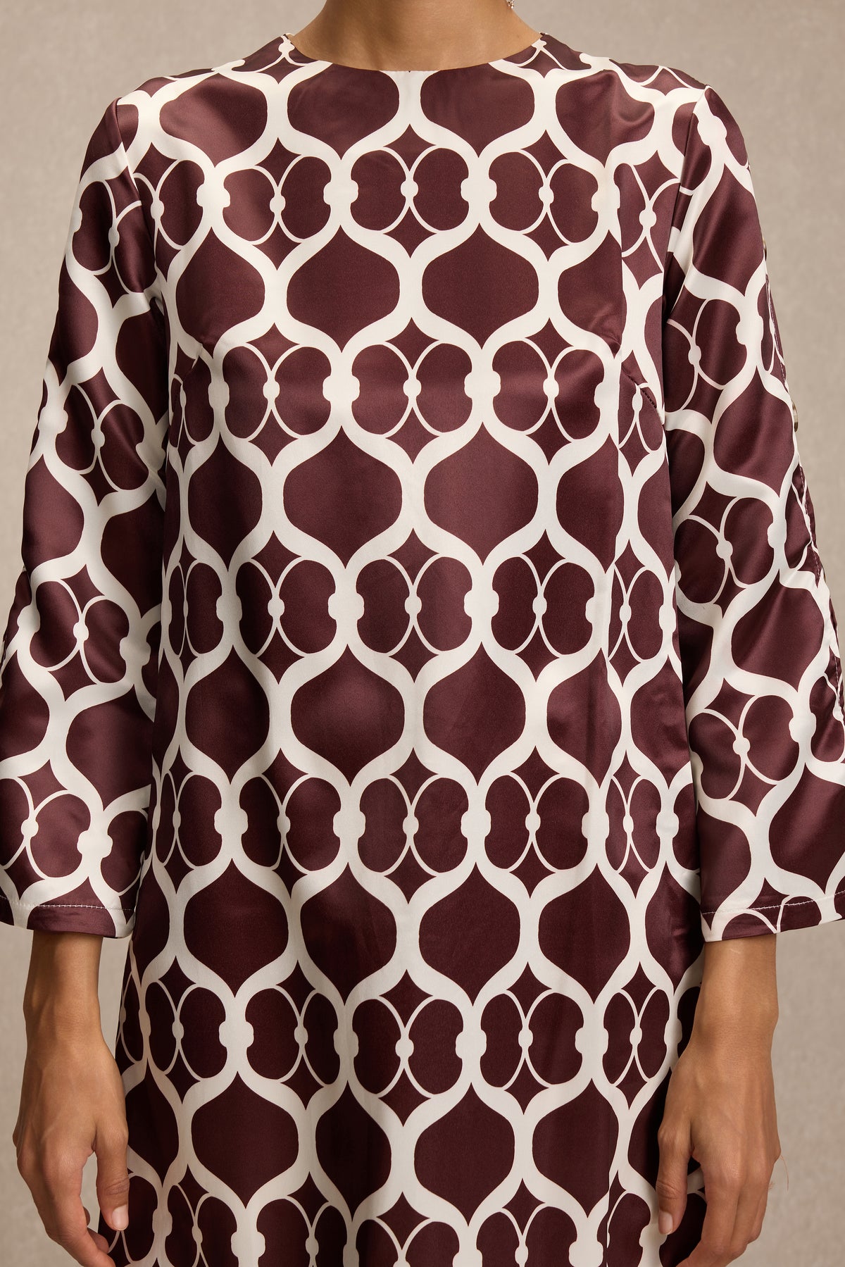 Satin Geometric Patterns Feather Midi Dress
