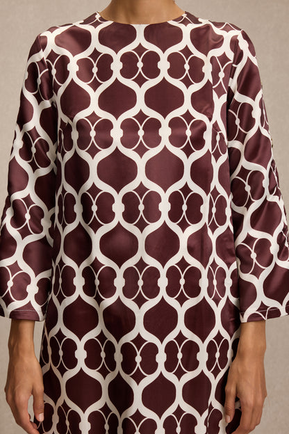 Satin Geometric Patterns Feather Midi Dress