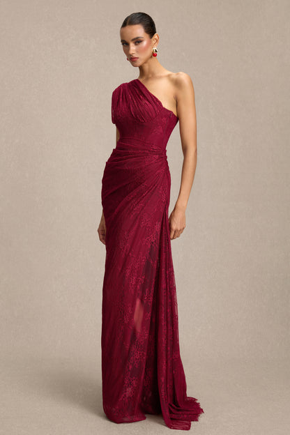 Lace One Shoulder Slit Maxi Dress