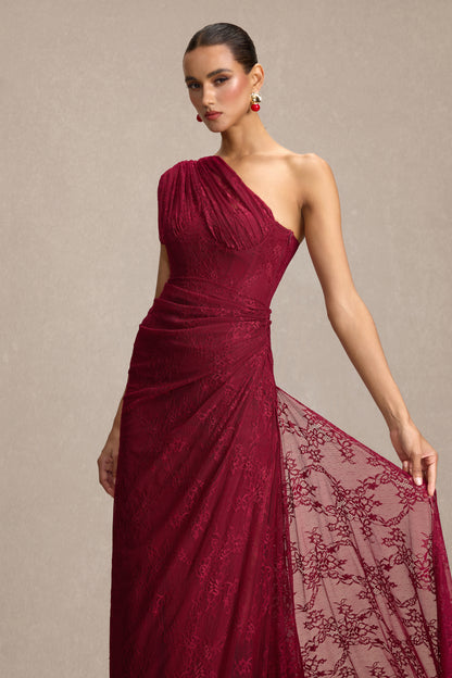 Lace One Shoulder Slit Maxi Dress