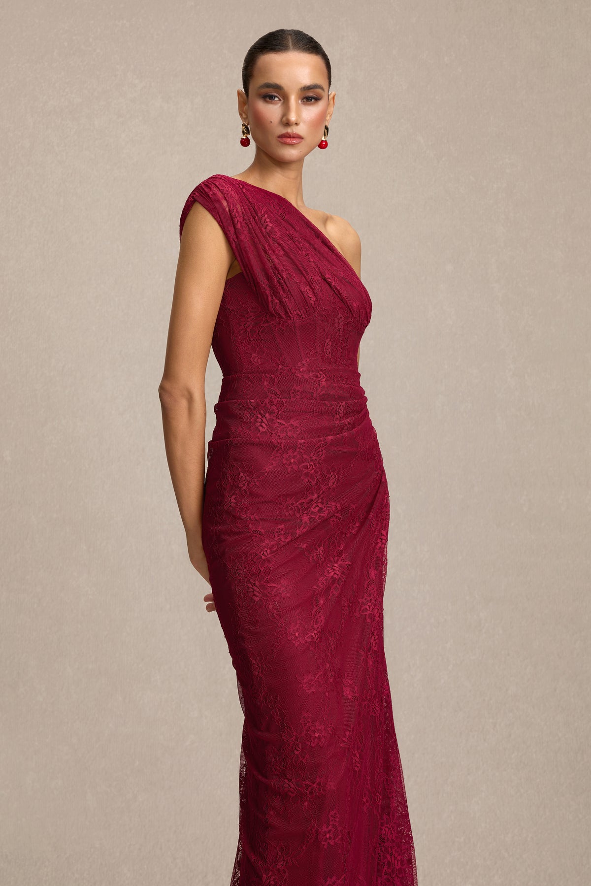 Lace One Shoulder Slit Maxi Dress