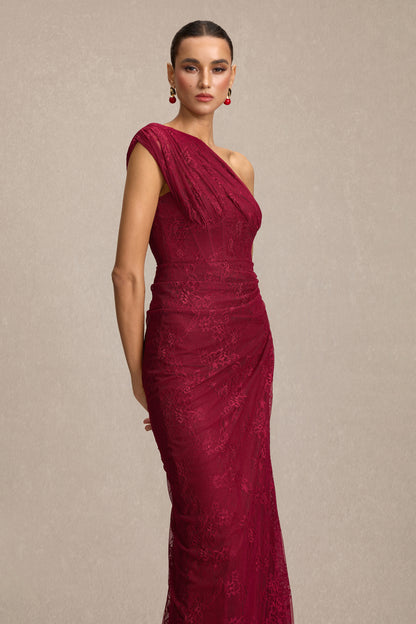 Lace One Shoulder Slit Maxi Dress