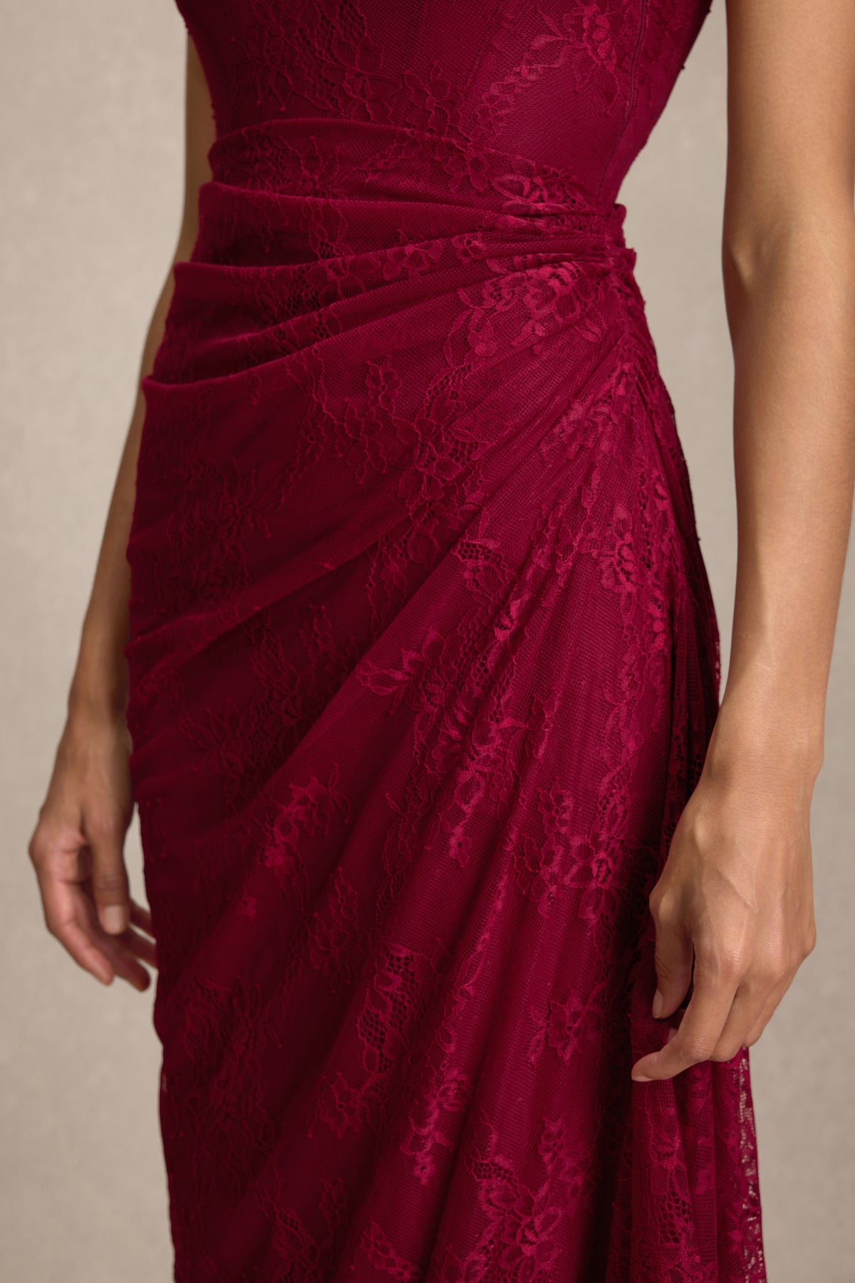 Lace One Shoulder Slit Maxi Dress