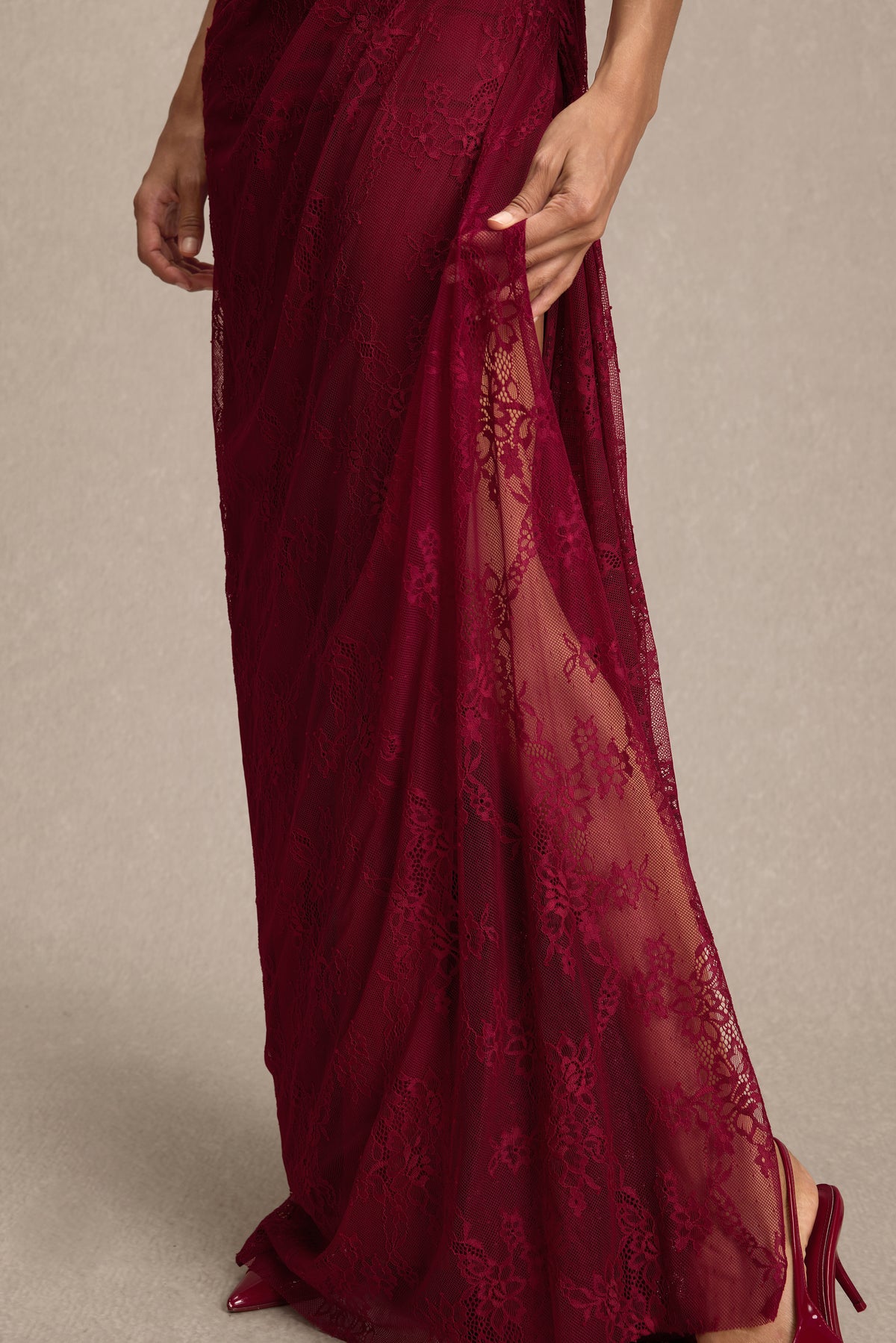 Lace One Shoulder Slit Maxi Dress