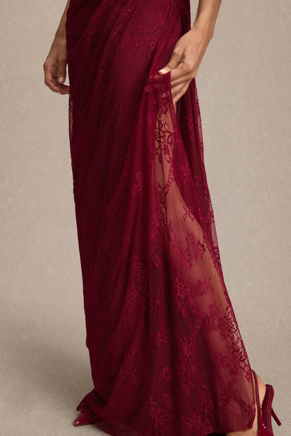 Lace One Shoulder Slit Maxi Dress