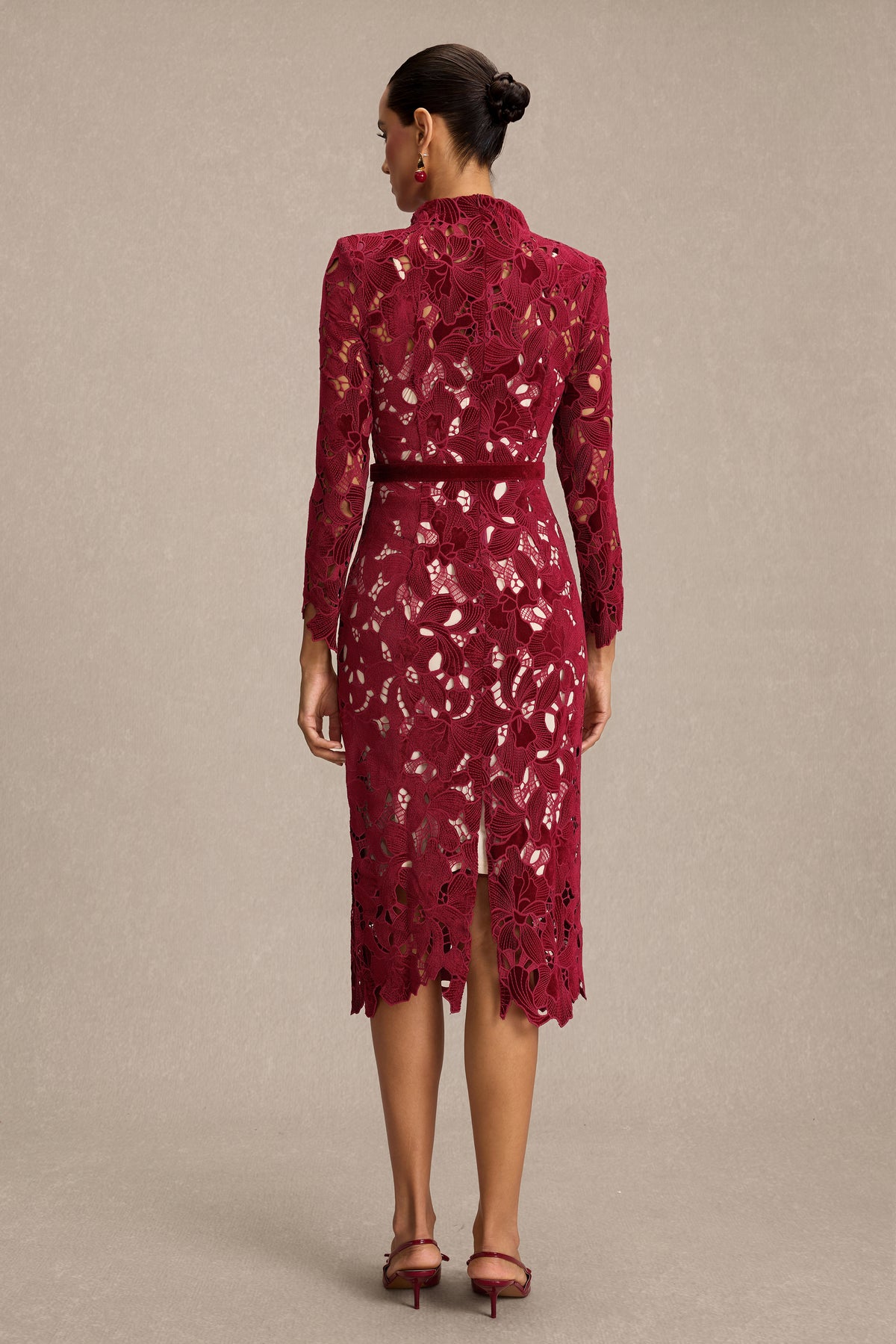 Velvet Embroidered Long Sleeve Midi Dress