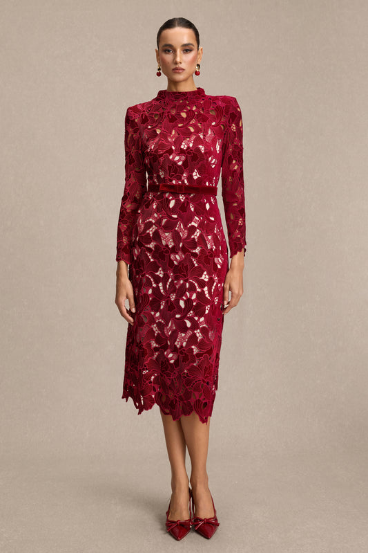 Velvet Embroidered Long Sleeve Midi Dress