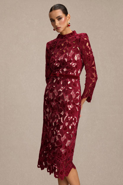 Velvet Embroidered Long Sleeve Midi Dress