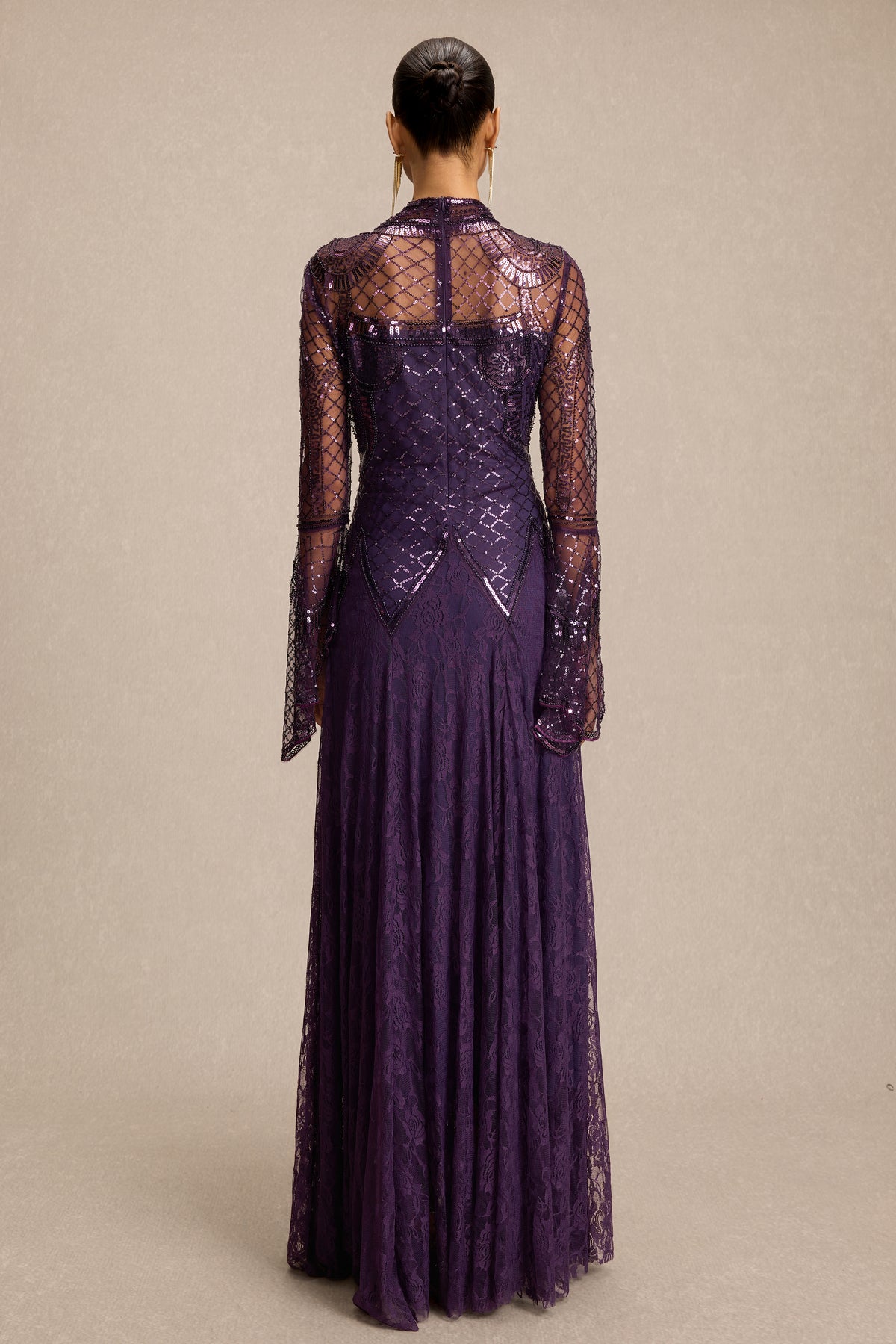 Sequin Rivet Bell Sleeve Maxi Dress