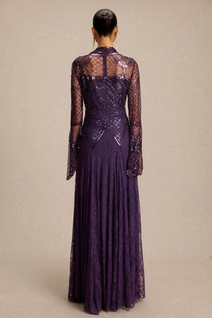 Sequin Rivet Bell Sleeve Maxi Dress