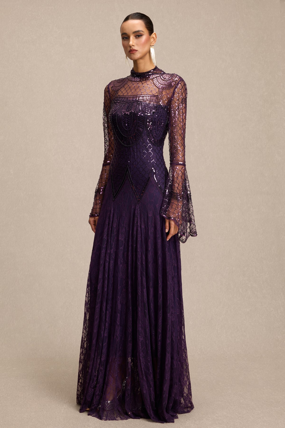 Sequin Rivet Bell Sleeve Maxi Dress