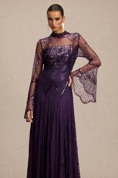 Sequin Rivet Bell Sleeve Maxi Dress