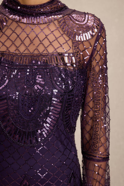 Sequin Rivet Bell Sleeve Maxi Dress
