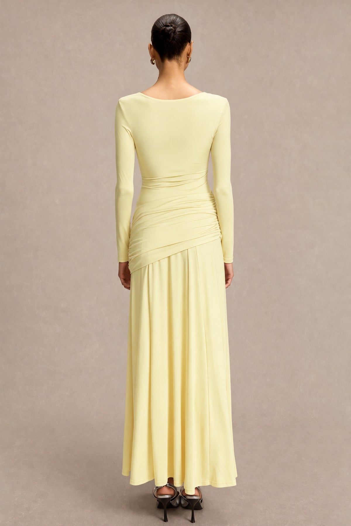 Square Collar Gathering Long Sleeve Maxi Dress